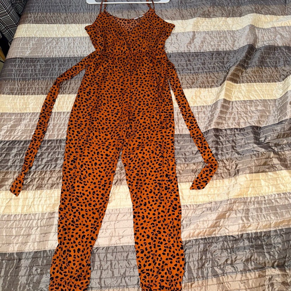 Iris Terracotta and Black Leopard Cheetah Print romper jumpsuit